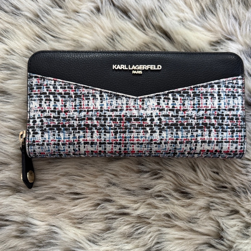 Karl Lagerfeld Black and Multicolor Tweed Design Wallet Great condition!